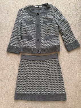 Diane von Furstenberg Knit Skirt Set in Navy and Cream